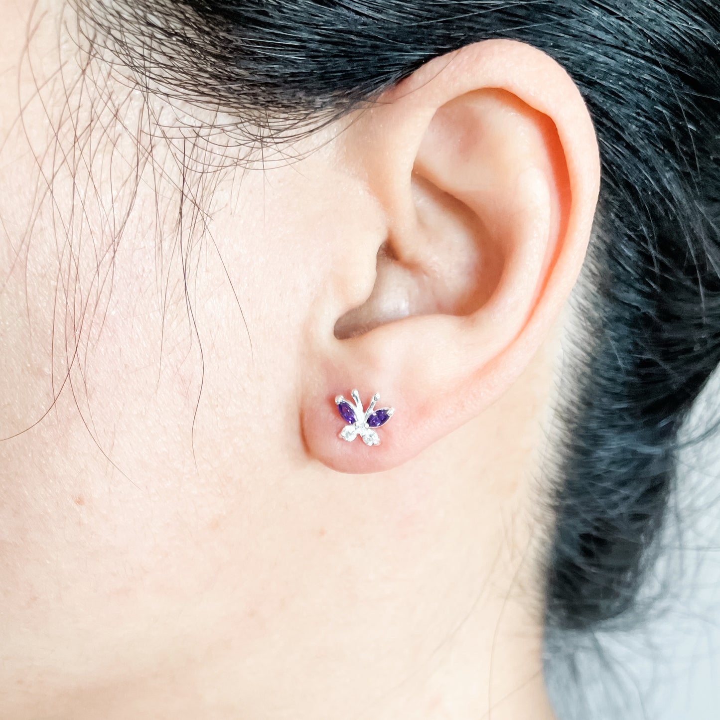'BUTTERFLY' SPARKLING BORA - SILVER STUD EARRINGS