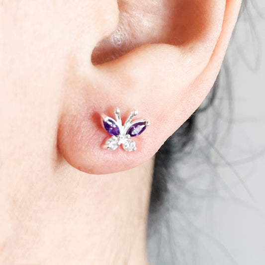 'BUTTERFLY' SPARKLING BORA - SILVER STUD EARRINGS